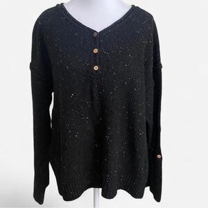 Black Speckled Button-Front Sweater